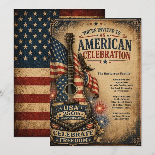 アメリカ独立250周年記念ヴィンテージ7月4日 招待状 (正面/裏面)
