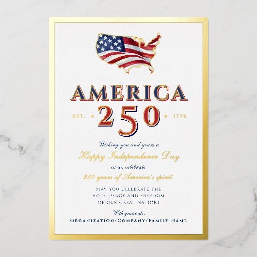 アメリカ独立250周年記念愛国ハートブルー 箔シーズンカード (正面)