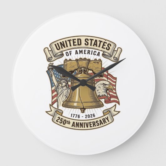 アメリカ独立250周年記念愛国ベクターD ラージ壁時計 (正面)