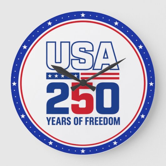 アメリカ独立250周年記念愛国的なフラグデザイン ラージ壁時計 (正面)