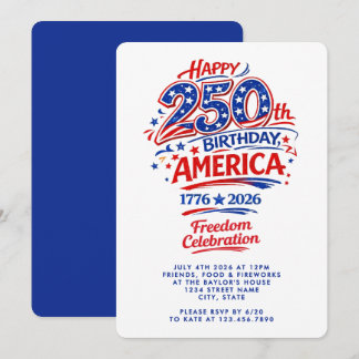 アメリカ独立250周年記念日7月4日のパーティー 招待状