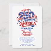 アメリカ独立250周年記念日7月4日のパーティー 招待状 (正面)
