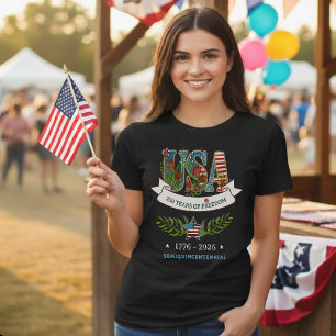 アメリカ独立250周年記念植物画愛国Tシャツ トライブレンドＴシャツ