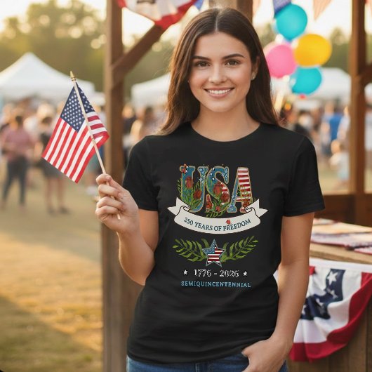 アメリカ独立250周年記念植物画愛国Tシャツ トライブレンドTシャツ