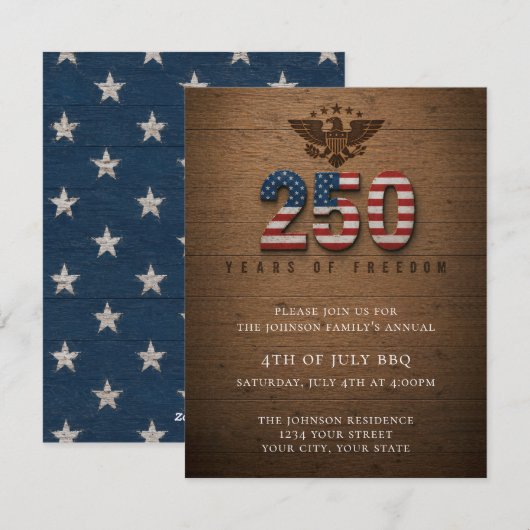 アメリカ独立250周年記念7月4日パーティー招待状 シーズンカード (正面/裏面)