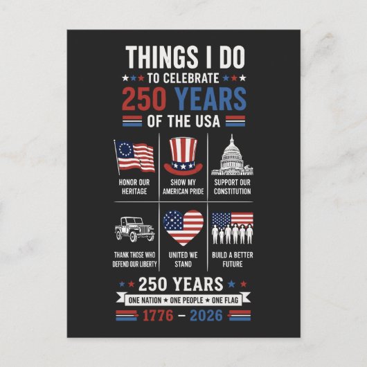 アメリカ独立250周年記念 アメリカ合衆国統一の旗 ポストカード (正面)