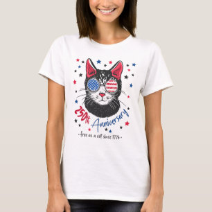 アメリカ独立250周年記念 アメリカ国旗 サングラス 猫  Tシャツ