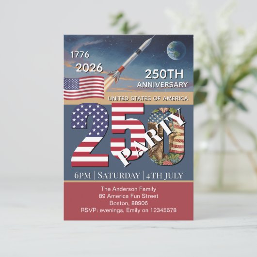 アメリカ独立250周年記念 アメリカ国旗 / 愛国 招待状 (スタンド正面)