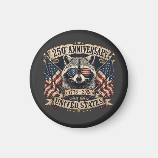 アメリカ独立250周年記念 アライグマ レトロ 7月4日 マグネット (正面)