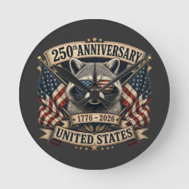 アメリカ独立250周年記念 アライグマ レトロ 7月4日 ラウンド壁時計