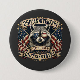 アメリカ独立250周年記念 アライグマ レトロ 7月4日 缶バッジ