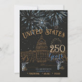 アメリカ独立250周年記念 エレガントブルー&ゴールド米国250周年記念キャピトル 招待状 (正面)