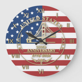 アメリカ独立250周年記念 ゴールデンゲート愛国旗 ラージ壁時計