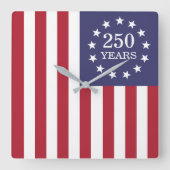 アメリカ独立250周年記念 パトリオティック アメリカ スクエア壁時計 (正面)