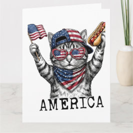 アメリカ独立250周年記念 愛国的なストライプ柄の猫 カード