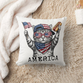 アメリカ独立250周年記念 愛国的なストライプ柄の猫 クッション