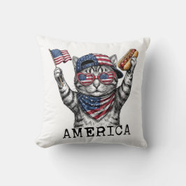 アメリカ独立250周年記念 愛国的なストライプ柄の猫 クッション