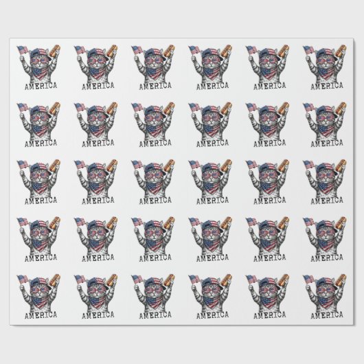 アメリカ独立250周年記念 愛国的なストライプ柄の猫 ラッピングペーパー (フラット)