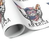 アメリカ独立250周年記念 愛国的なストライプ柄の猫 ラッピングペーパー (ロールコーナー)