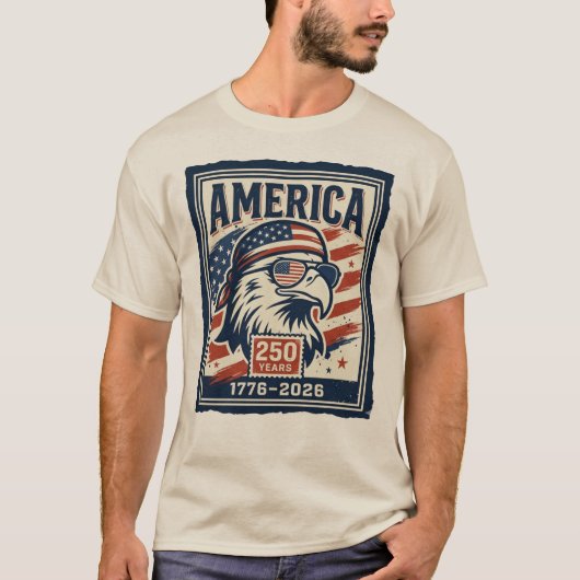 アメリカ独立250周年記念 愛国的なワシ インディペンデンスデー Tシャツ (正面)