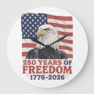 アメリカ独立250周年記念 1776-2026 アメリカンハクトウワシ フラッグ ラージ壁時計