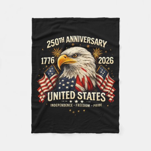 アメリカ独立250周年記念 1776-2026 7月4日 フリースブランケット (正面)