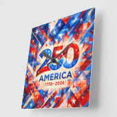 アメリカ独立250周年記念 1776–2026 USA 愛国 スクエア壁時計 (傾斜)