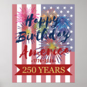 アメリカ独立250周年記念 7月4日 ハッピーバースデーUSA ポスター (正面)