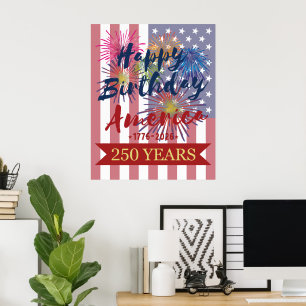 アメリカ独立250周年記念 7月4日 ハッピーバースデーUSA ポスター