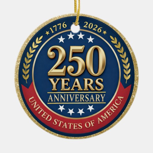 アメリカ独立250周年記念USA愛国 | 1776–2026 セラミックオーナメント (正面)