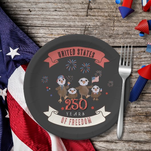 アメリカ独立250周年 かわいい鷲の家族 ペーパープレート