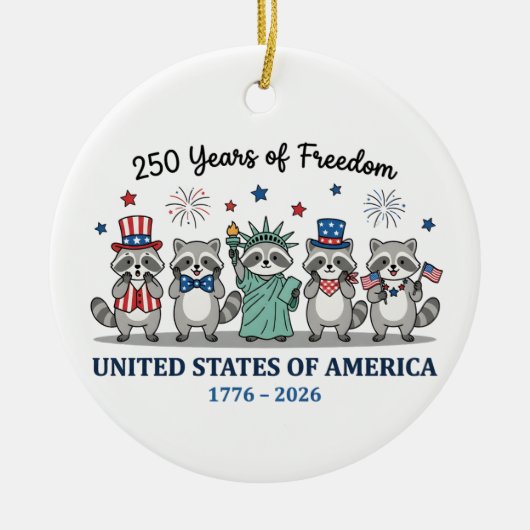 アメリカ独立250周年 アライグマ セラミックオーナメント (正面)