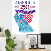 アメリカ独立250周年 フリーダムフラグと自由の女神 ポスター (ホームオフィス)