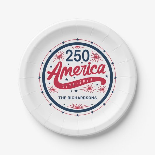 アメリカ独立250周年 赤白青USA ペーパープレート (正面)