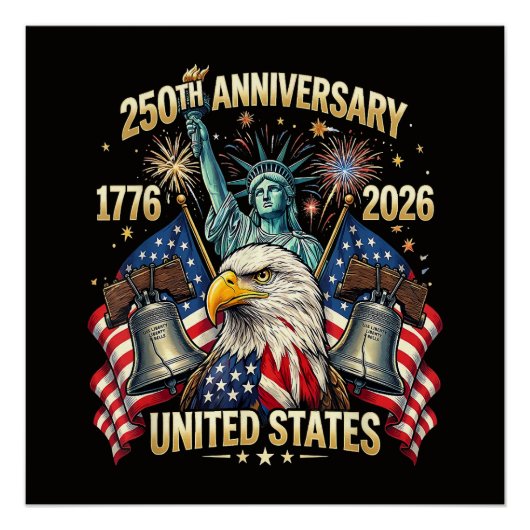 アメリカ独立250周年 1776-2026 アメリカ国旗 ポスター (正面)