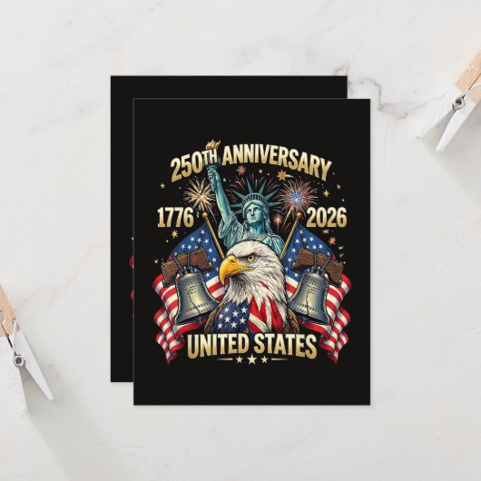 アメリカ独立250周年 1776-2026 アメリカ国旗 招待状 (正面/裏面インサイチュ)