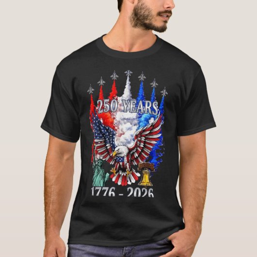 アメリカ独立250周年 1776-2026 アメリカ国旗 Tシャツ (正面)