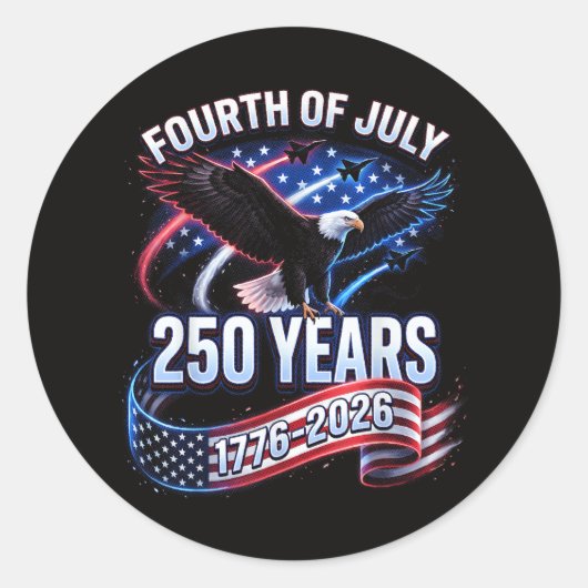 アメリカ独立250周年 1776-2026 アメリカ愛国 ラウンドシール (正面)