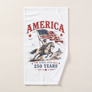 アメリカ独立250周年 1776 2026 愛国カウボーイ ハンドタオル