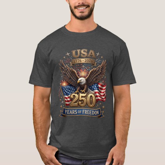 アメリカ独立250周年 1776-2026 愛国的なハクトウワシ Tシャツ (正面)