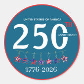 アメリカ独立250周年 1776-2026 愛国 ラウンドシール (正面)
