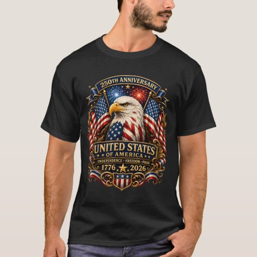 アメリカ独立250周年 1776 2026 独立記念日 Tシャツ (正面)