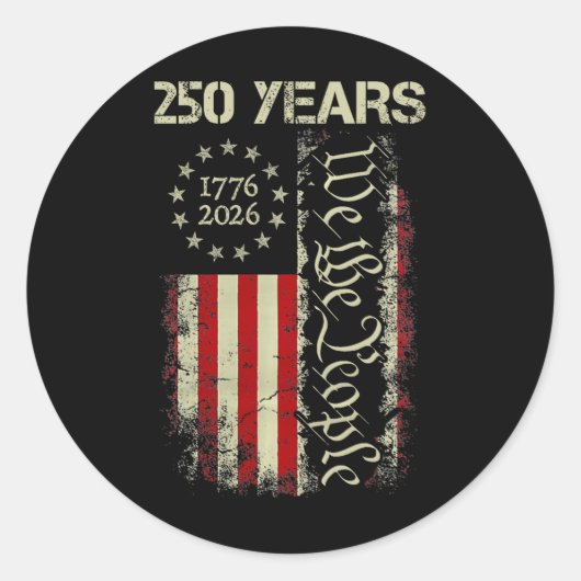 アメリカ独立250周年 1776-2026 私たち国民の旗 USA ラウンドシール (正面)