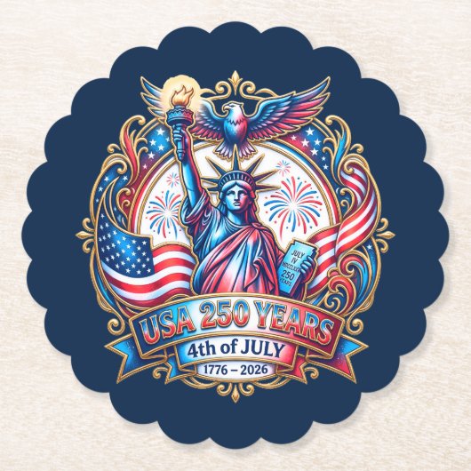 アメリカ独立250周年 4th July 1776-2026 ペーパーコースター (正面)