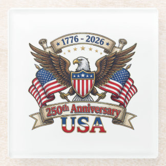 アメリカ独立250周年 4th+of+July 記念 1 ガラスコースター