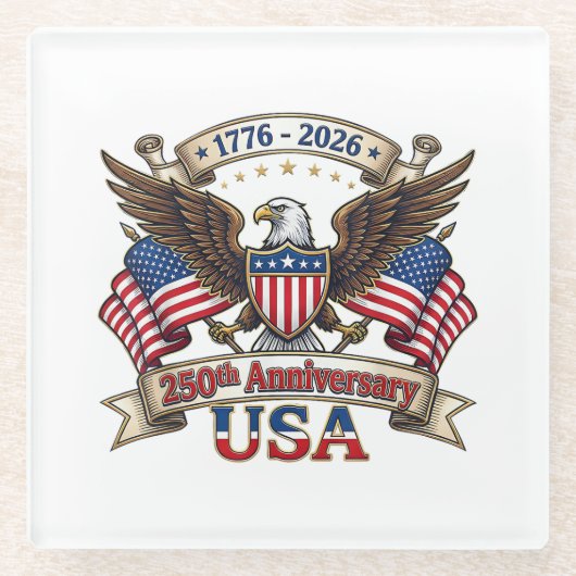 アメリカ独立250周年 4th+of+July 記念 1 ガラスコースター (正面)