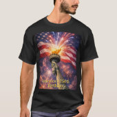 アメリカ独立250周年 7月4日自由の女神トーチ花火 Tシャツ (正面)