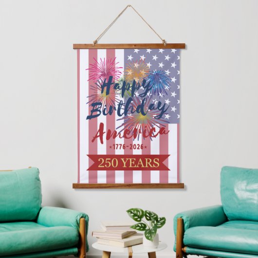 アメリカ独立250周年 7月4日 誕生日おめでとう アメリカ USA 吊り下げ型タペストリー (リビング)