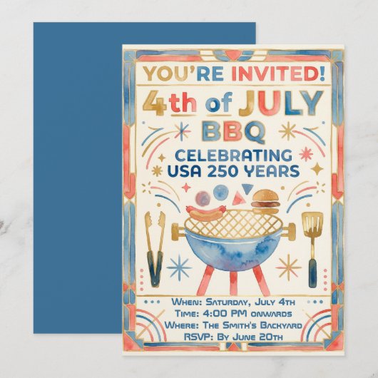 アメリカ独立250周年 7月4日 BBQ インビテーション – USA 250 Years (正面/裏面)