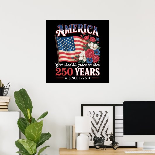 アメリカ独立250年フラワーフラッグ ポスター (ホームオフィス)